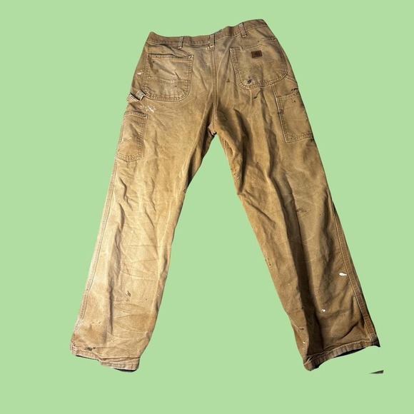 Y2K WORKWEAR LOOSE BAGGY CARHARTT LEATHER TAN PAINT DISTRESSED PANTS SIZE 36x32 - Picture 2 of 3